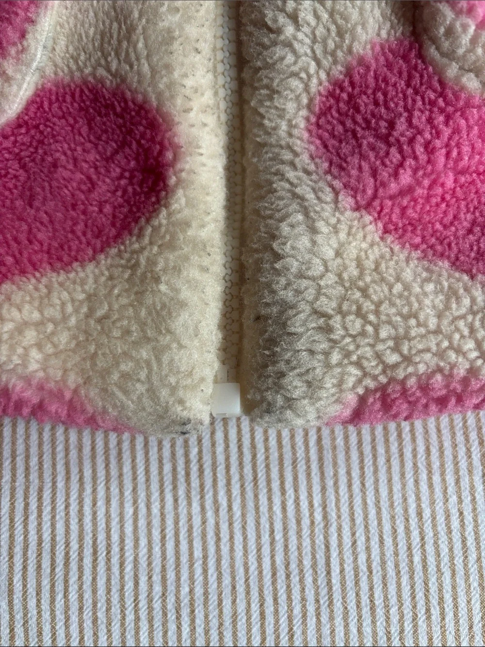 Lola + The Boys Cream Sherpa Jacket with Pink Hearts sz6